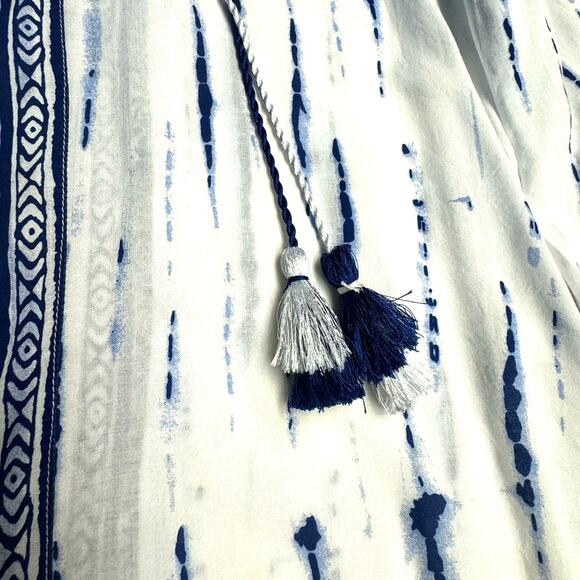 Chico's Button-Up Long Sleeve Shirt Boho Tie-Dye Effect Women 1 (M) White Blue - Picture 8 of 13